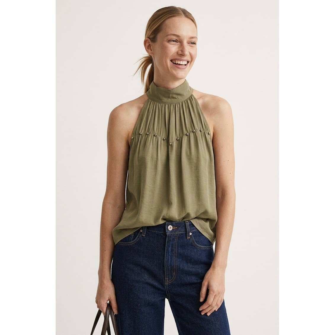 High Neck Stud Detail Sleeveless Top