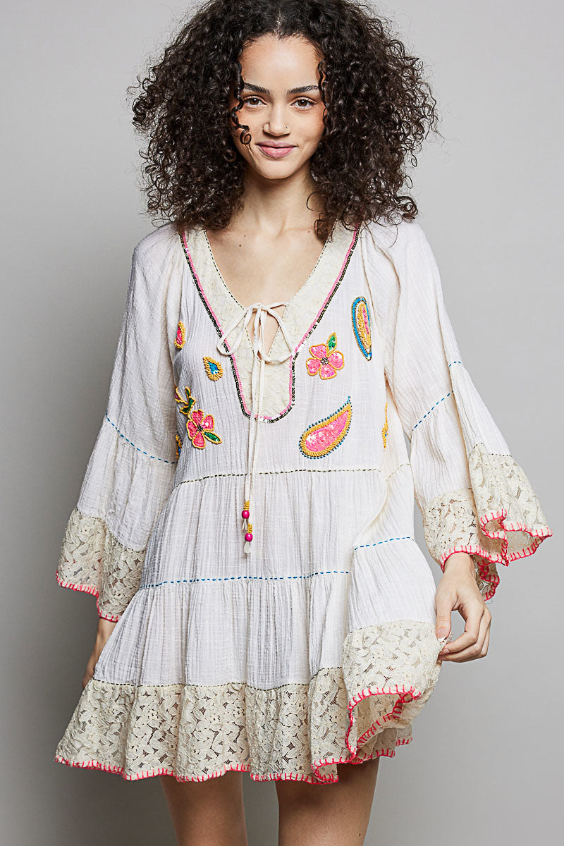 Cotton Dress Sequin Accents