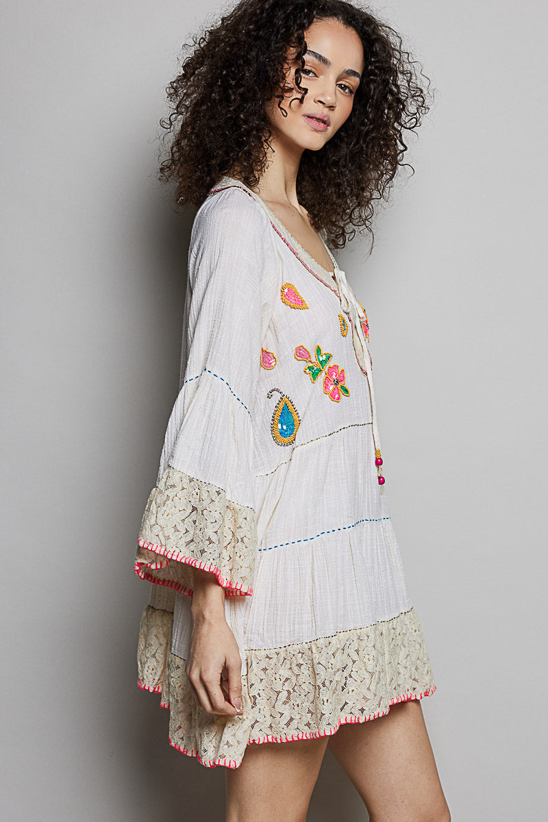 Cotton Dress Sequin Accents