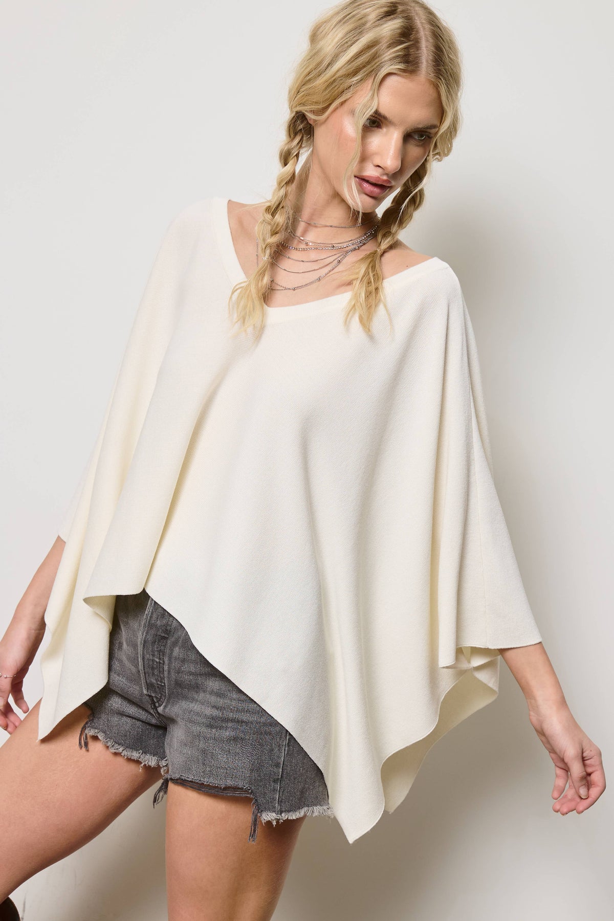 Asymmetric Knit Poncho Top