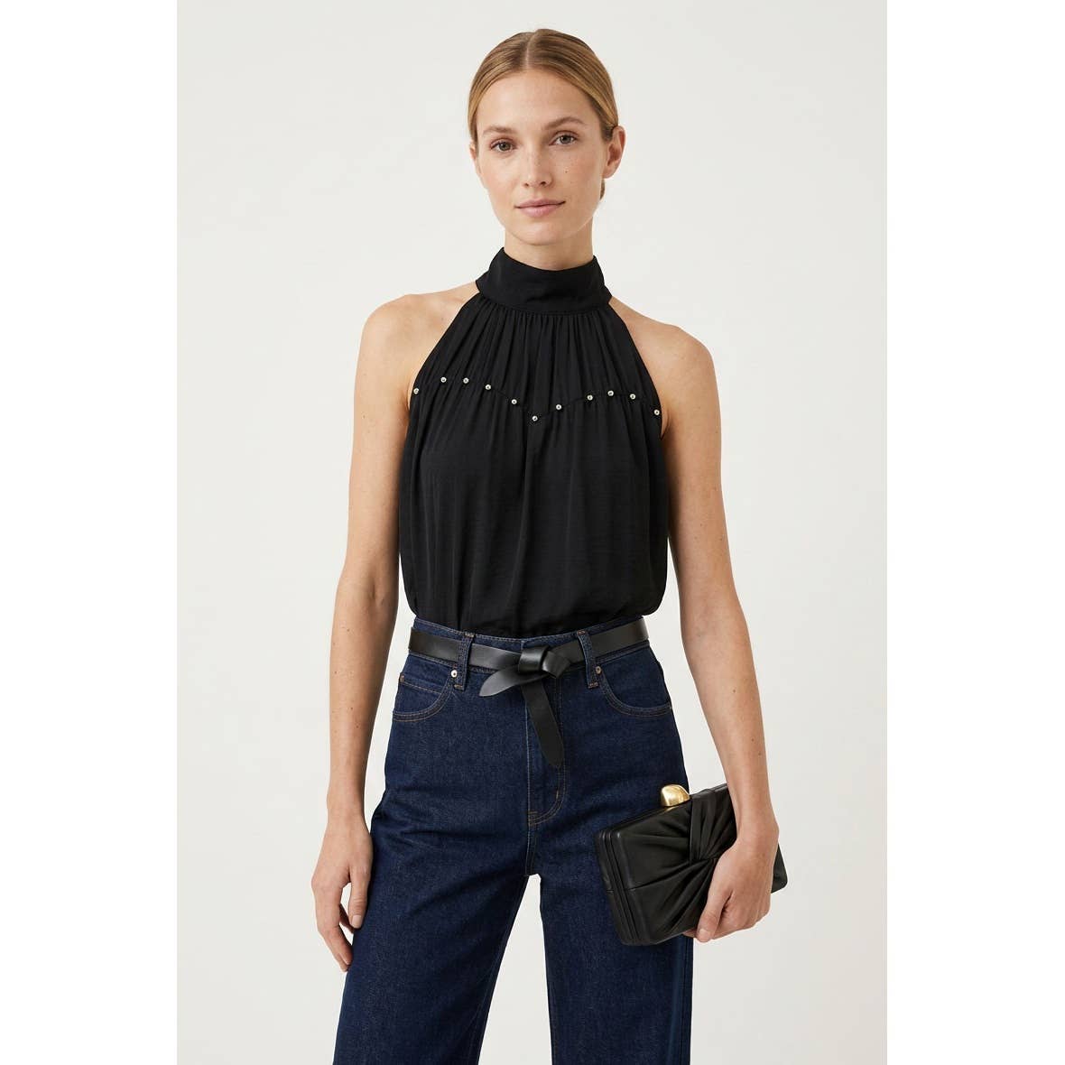 High Neck Stud Detail Sleeveless Top