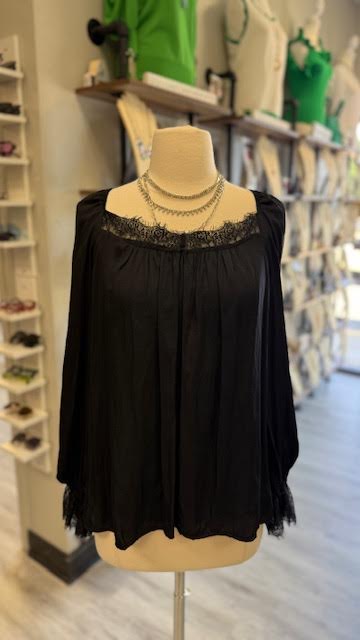 Lace Trim Black Blouse
