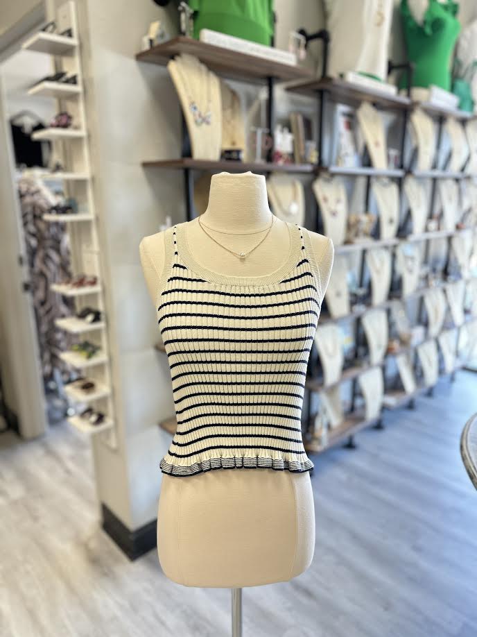 Scallop Stripe Button Up Sweater