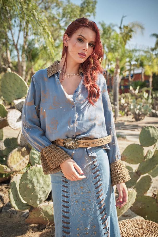 Lace Cuff Denim Shirt