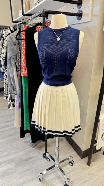Pleated Knit Mini Skirt
