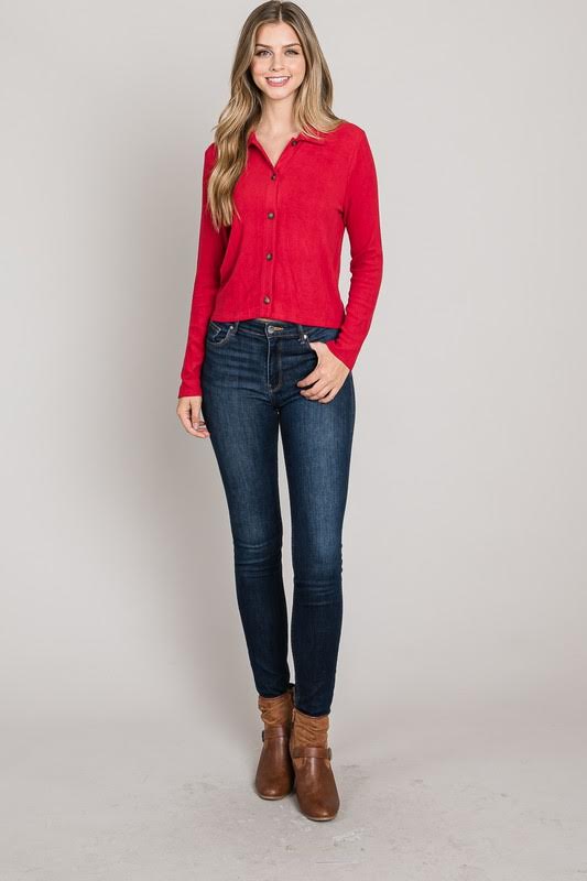 Brushed Knit Button Up
