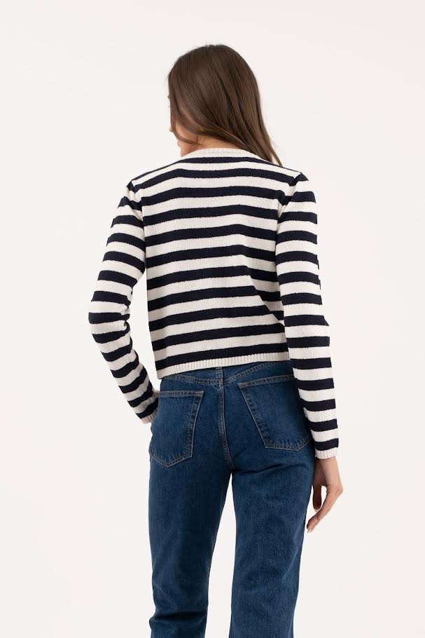Stripe Round Neck Cardi