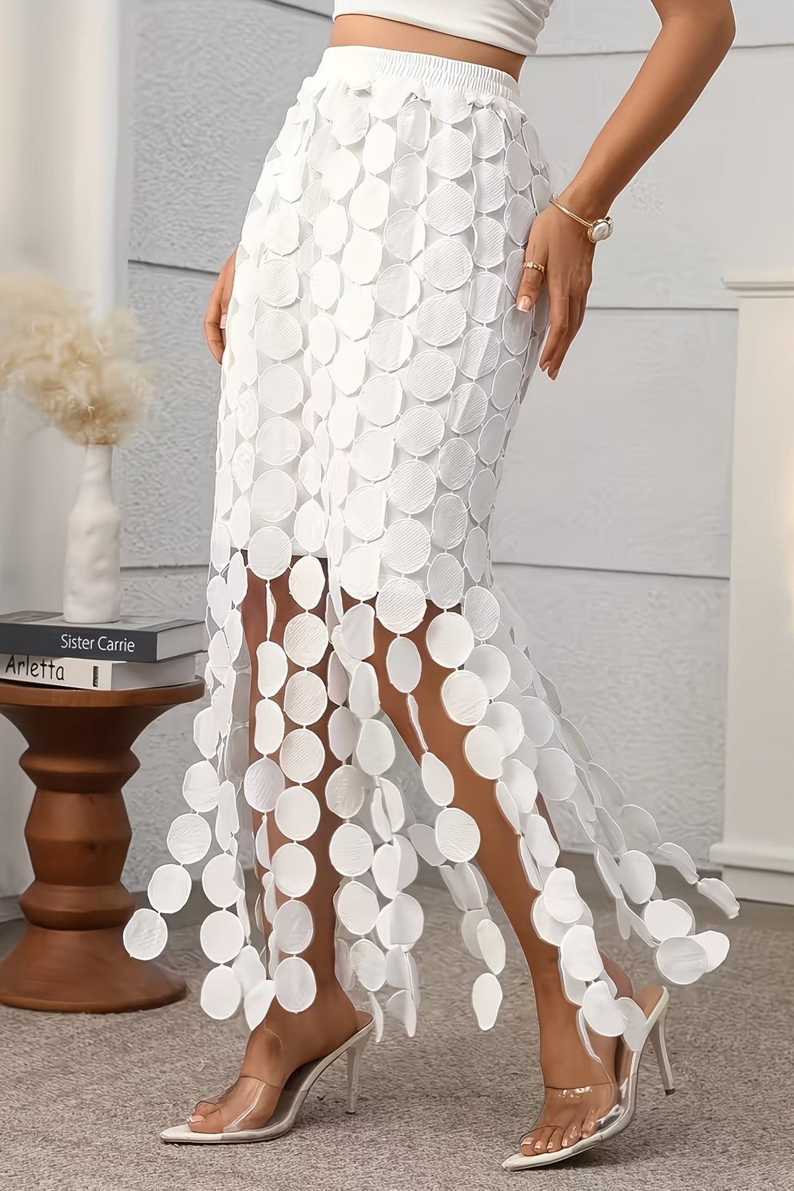 Embroidered Dot Midi Skirt