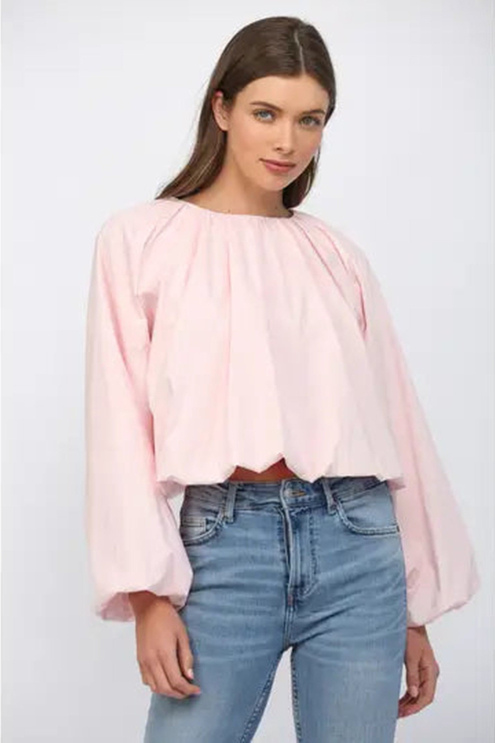 Long Sleeve Gathered Blouse
