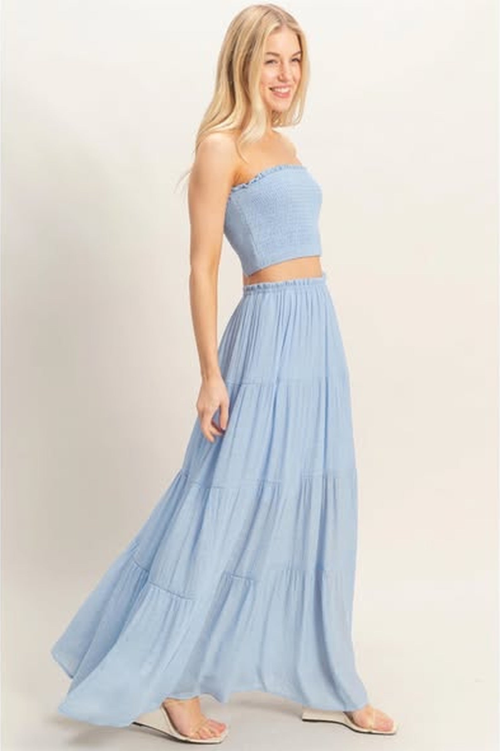 Chic Smocked Tube Top & Tiered Skirt Set