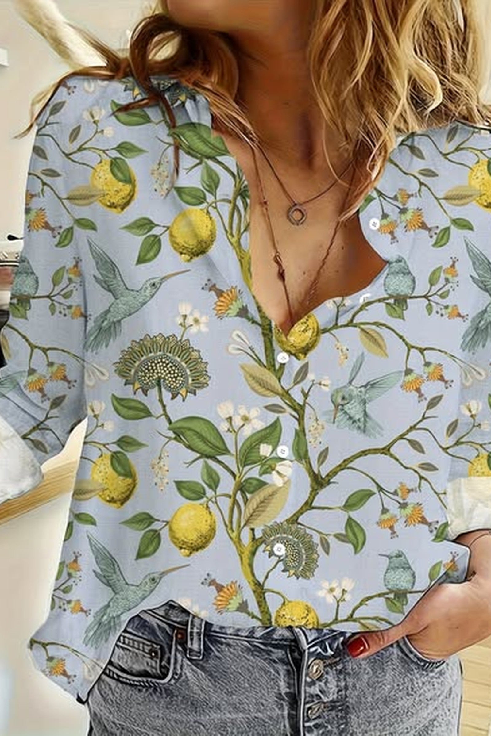 Summer Citrus Hummingbird Blouse