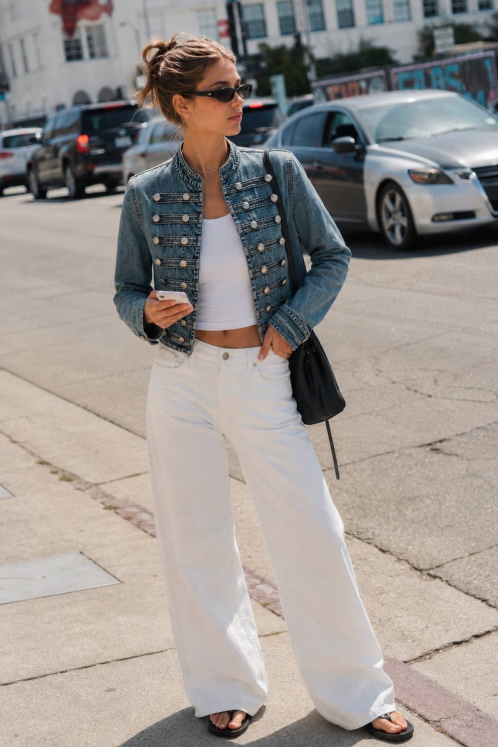 Military Button Fitted Denim Jacket