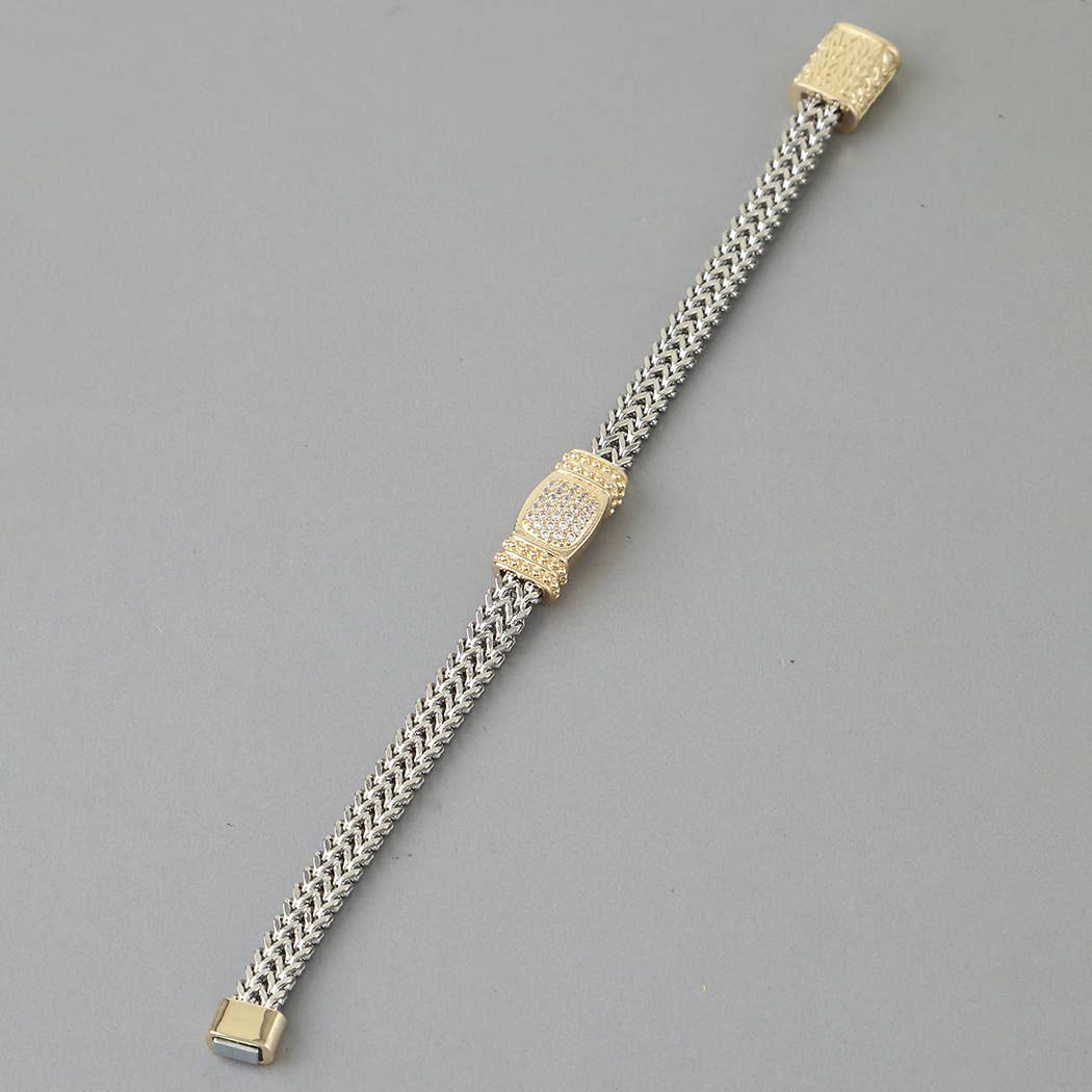 Two Tone Cubic Zirconia Magnetic Bracelet