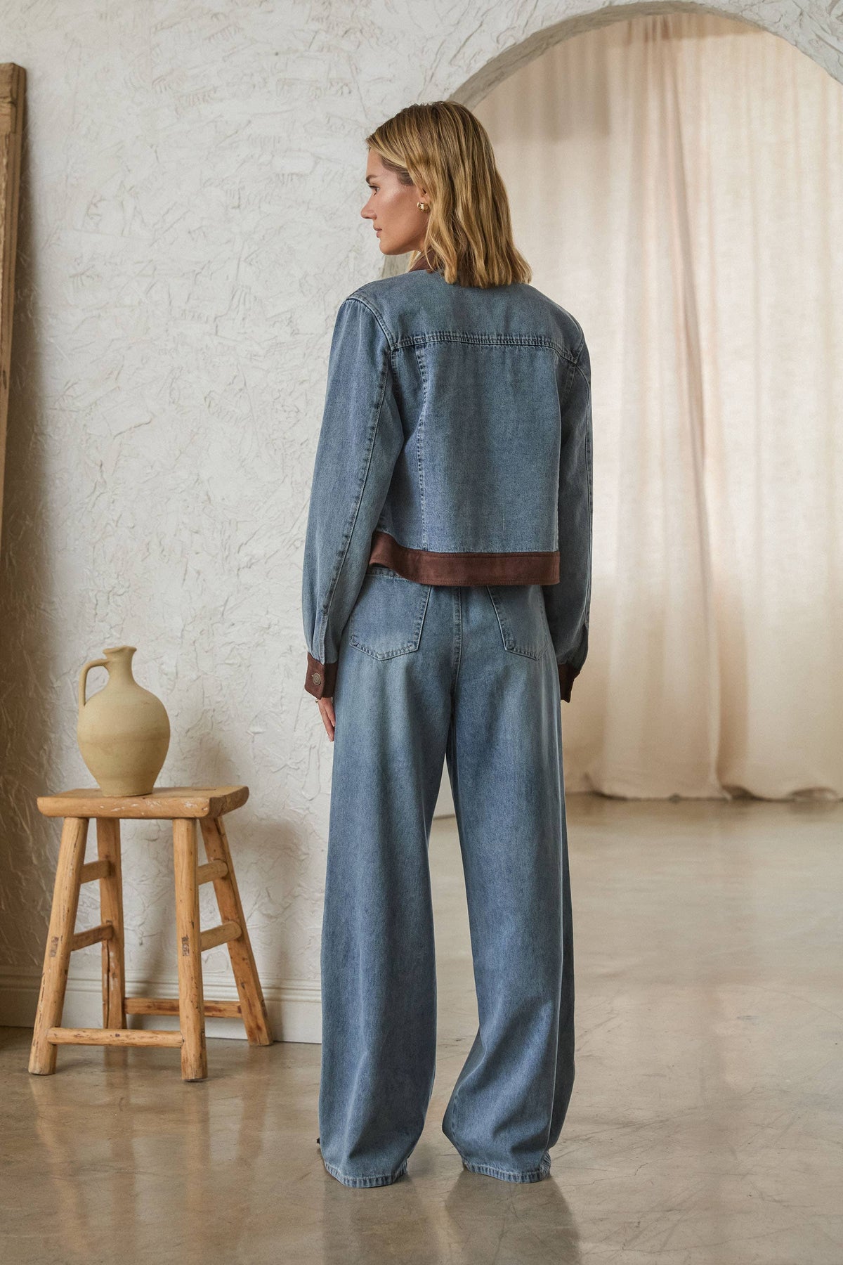 Denim Jacket with Faux Suede Contrast