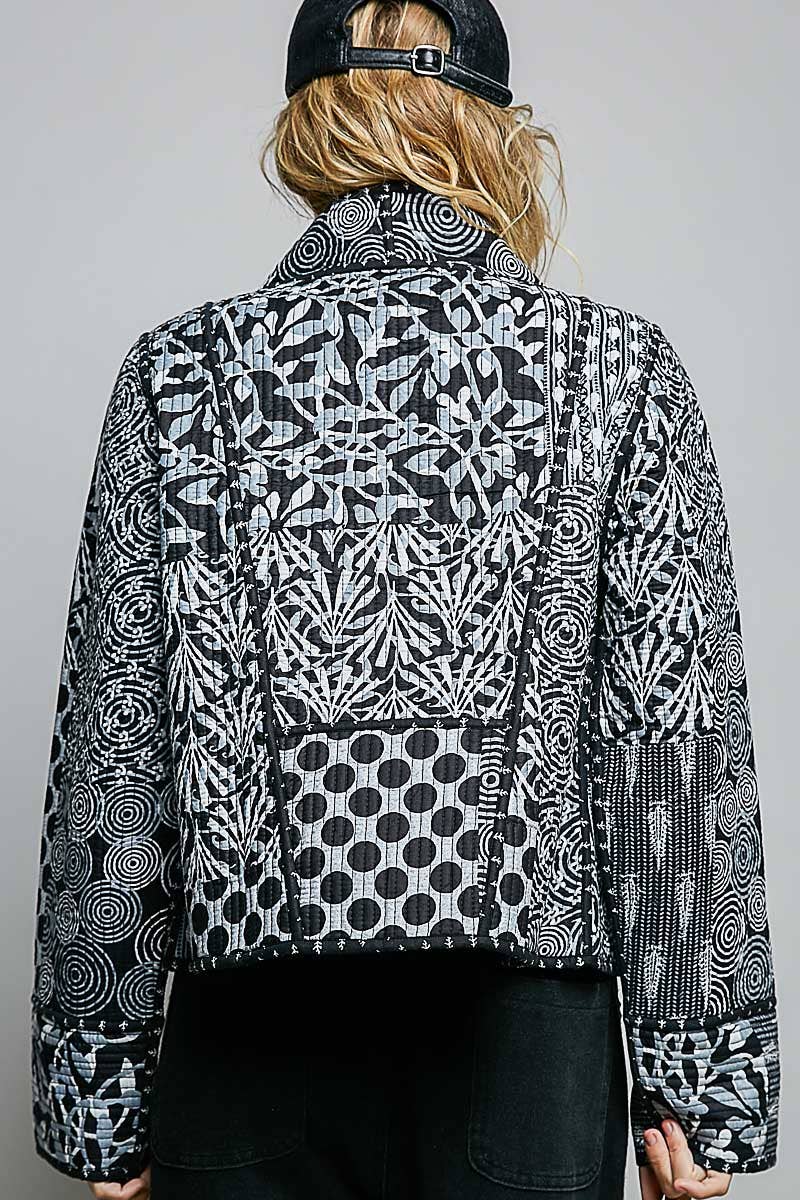 Lightweight Contrast Trim Quilted Kimono Jacket