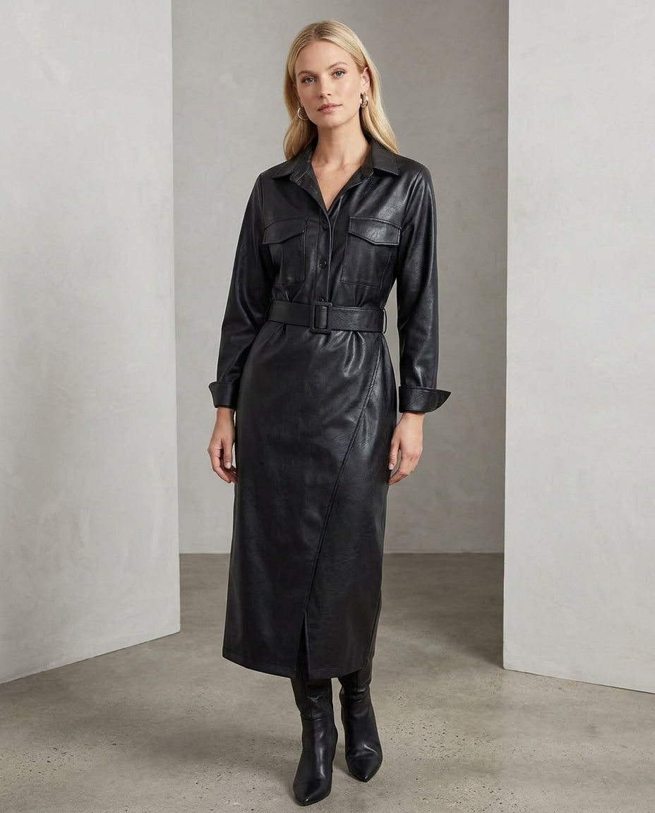 Leather Long Dress - Black