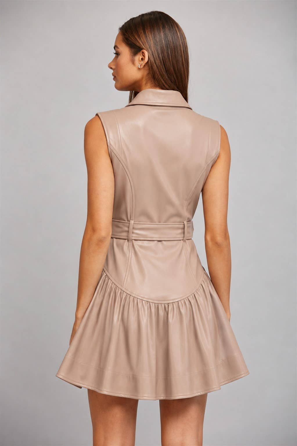 FAUX LEATHER BELTED DROP WAIST DRESS FD35993