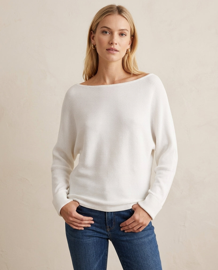 Off Shoulder LS Sweater - White