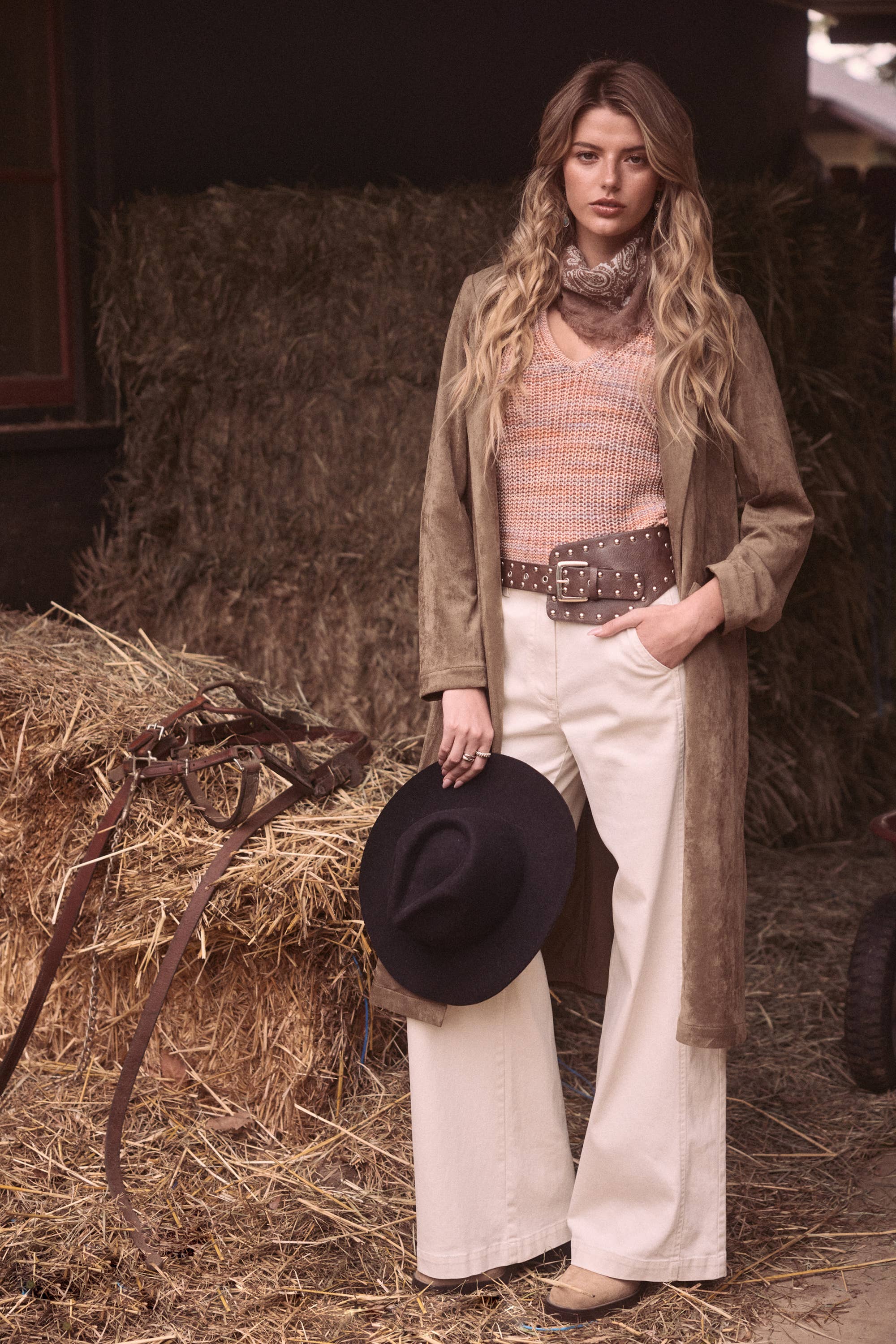 Western Faux Suede Duster Coat
