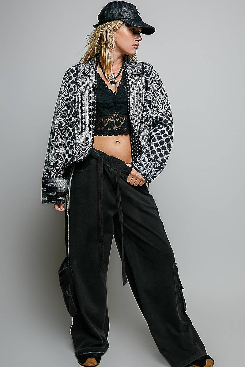 Lightweight Contrast Trim Quilted Kimono Jacket