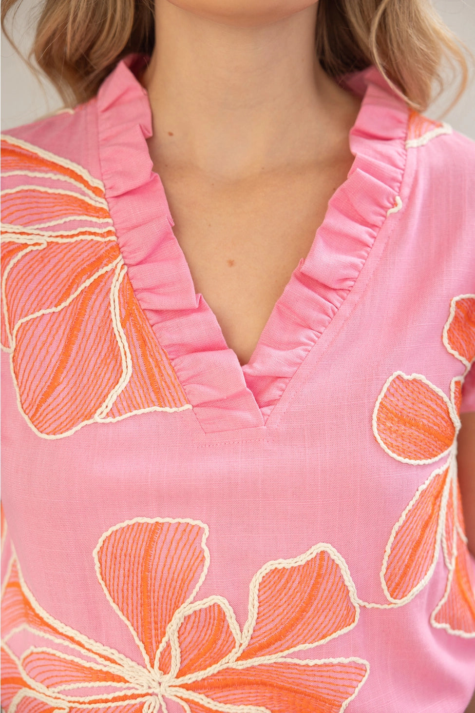 Embroidered Flower Ruffle