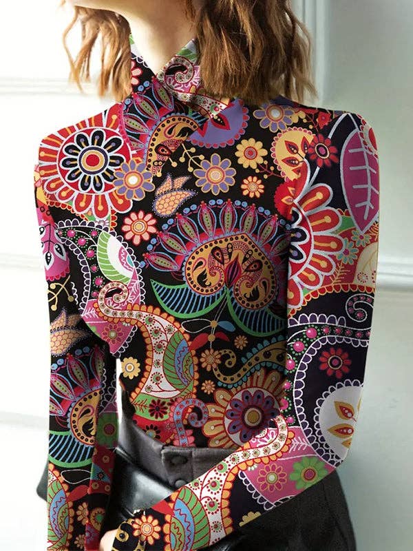 Flower Print High Neck Top