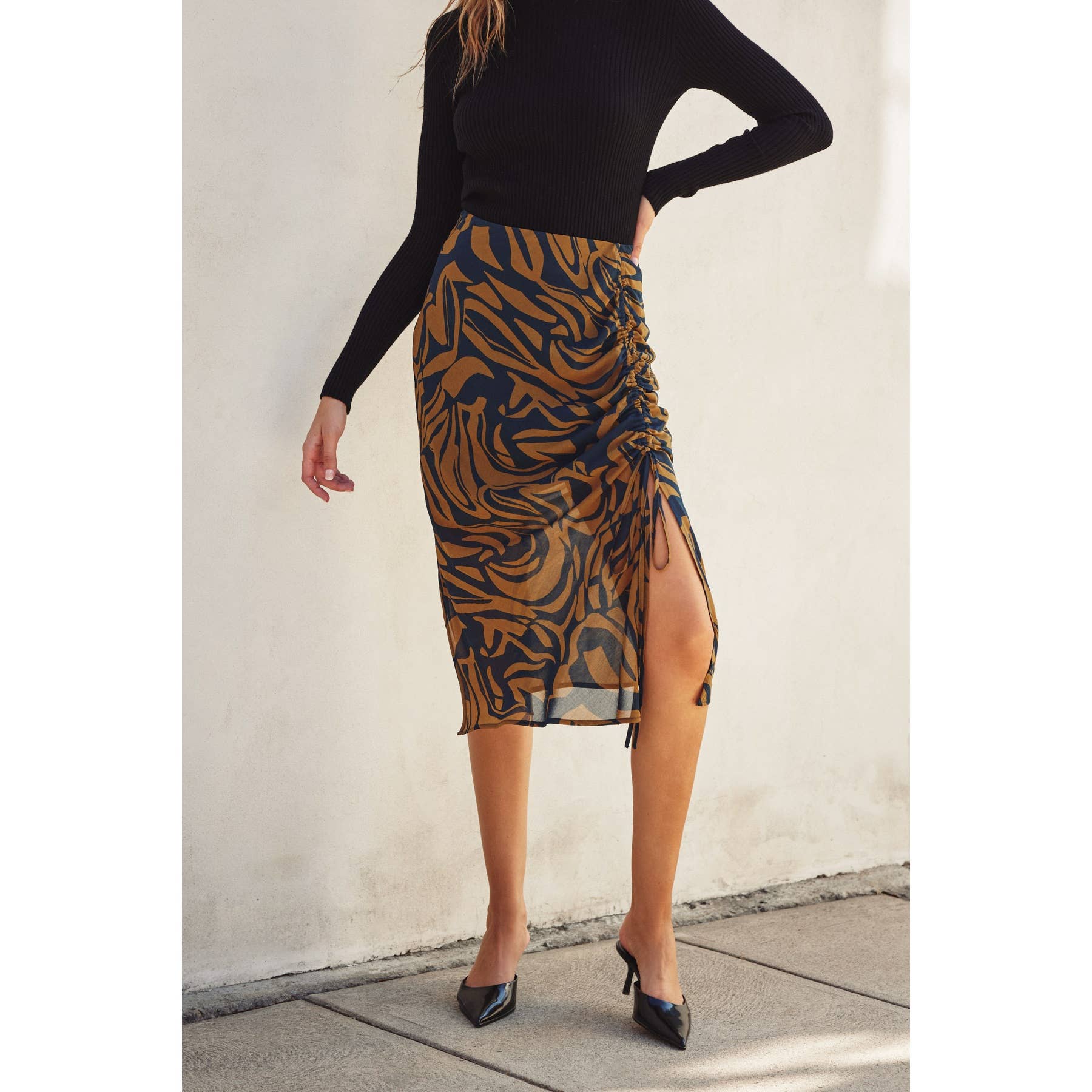Vibe With Me Ruched Side Midi Skirt
