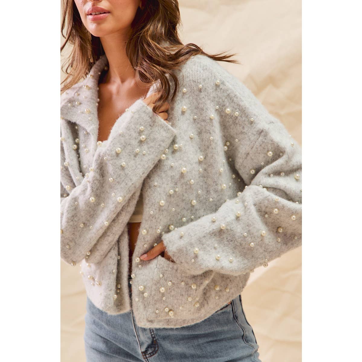 Pearl Embellished Holiday Cardigan