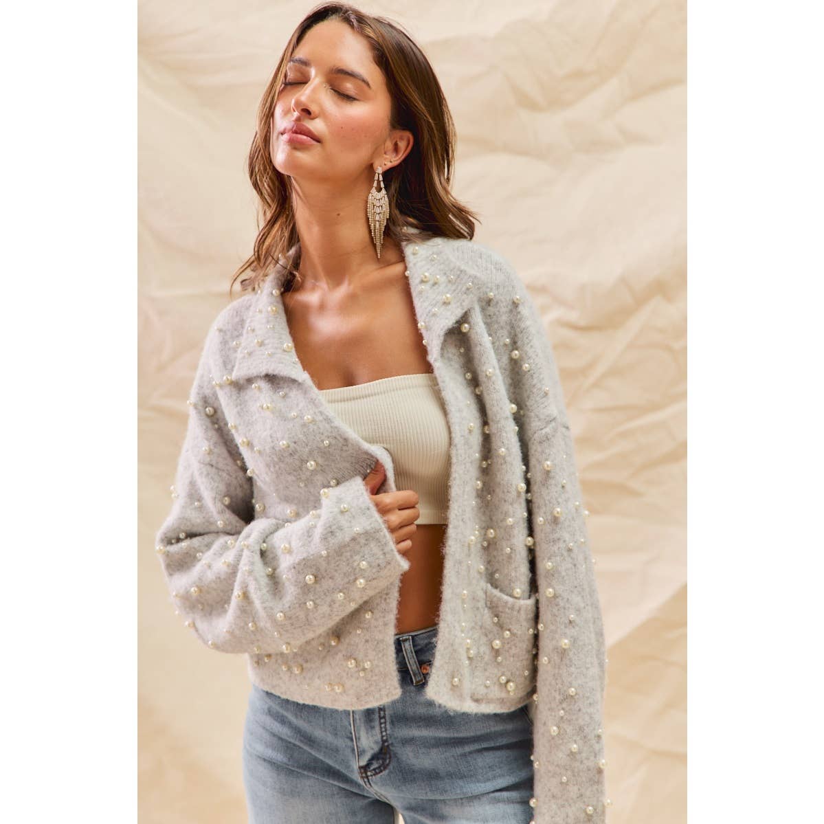 Pearl Embellished Holiday Cardigan