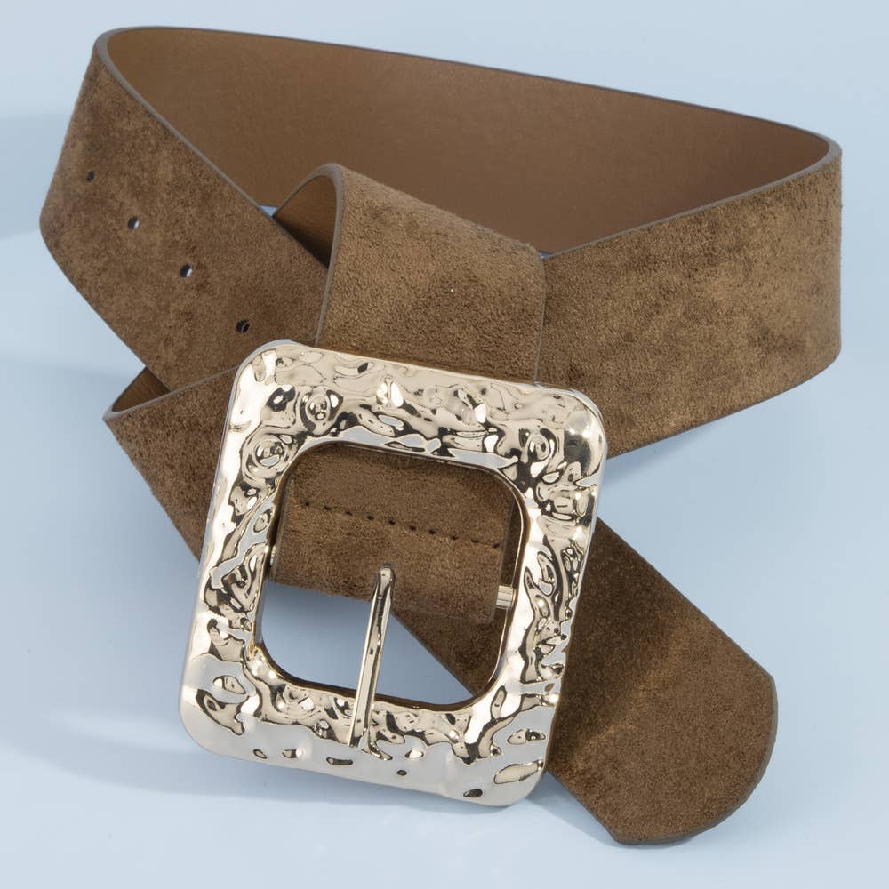 Vegan Suede Square Hammered Buckle Belt