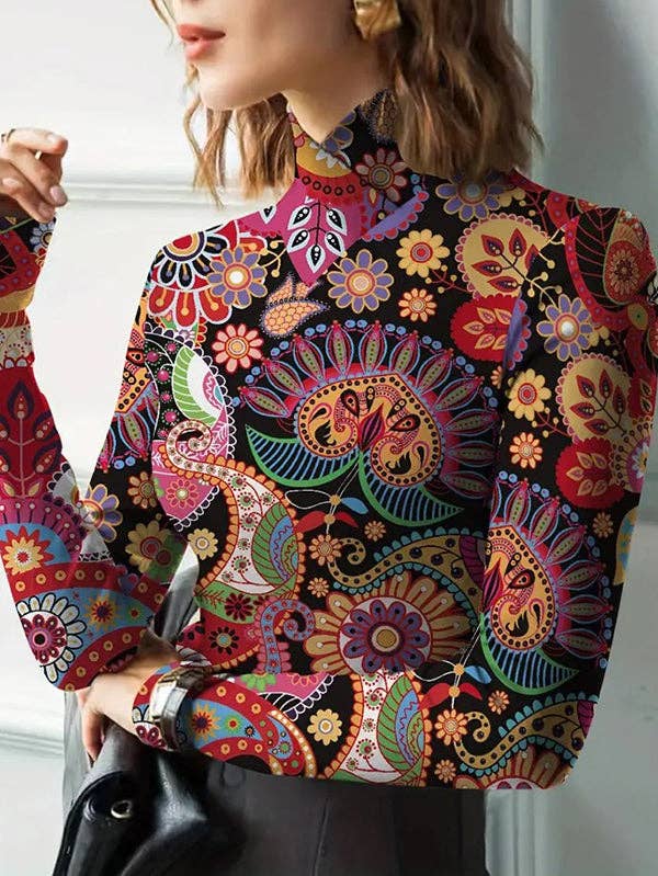 Flower Print High Neck Top