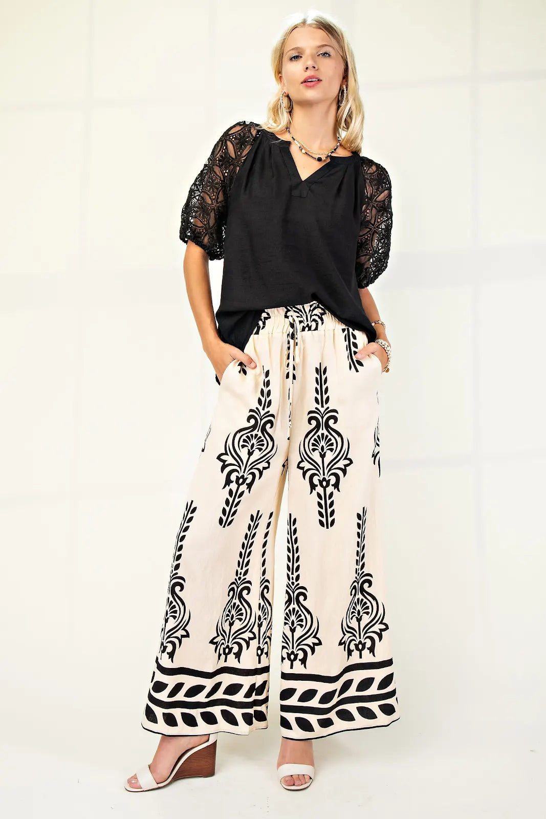 Elastic Long Wide Leg Pant