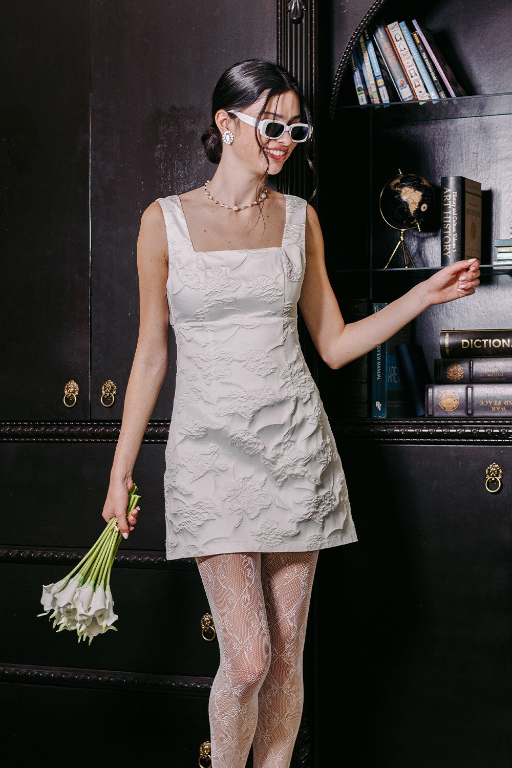 Jaquard White Bow Dress