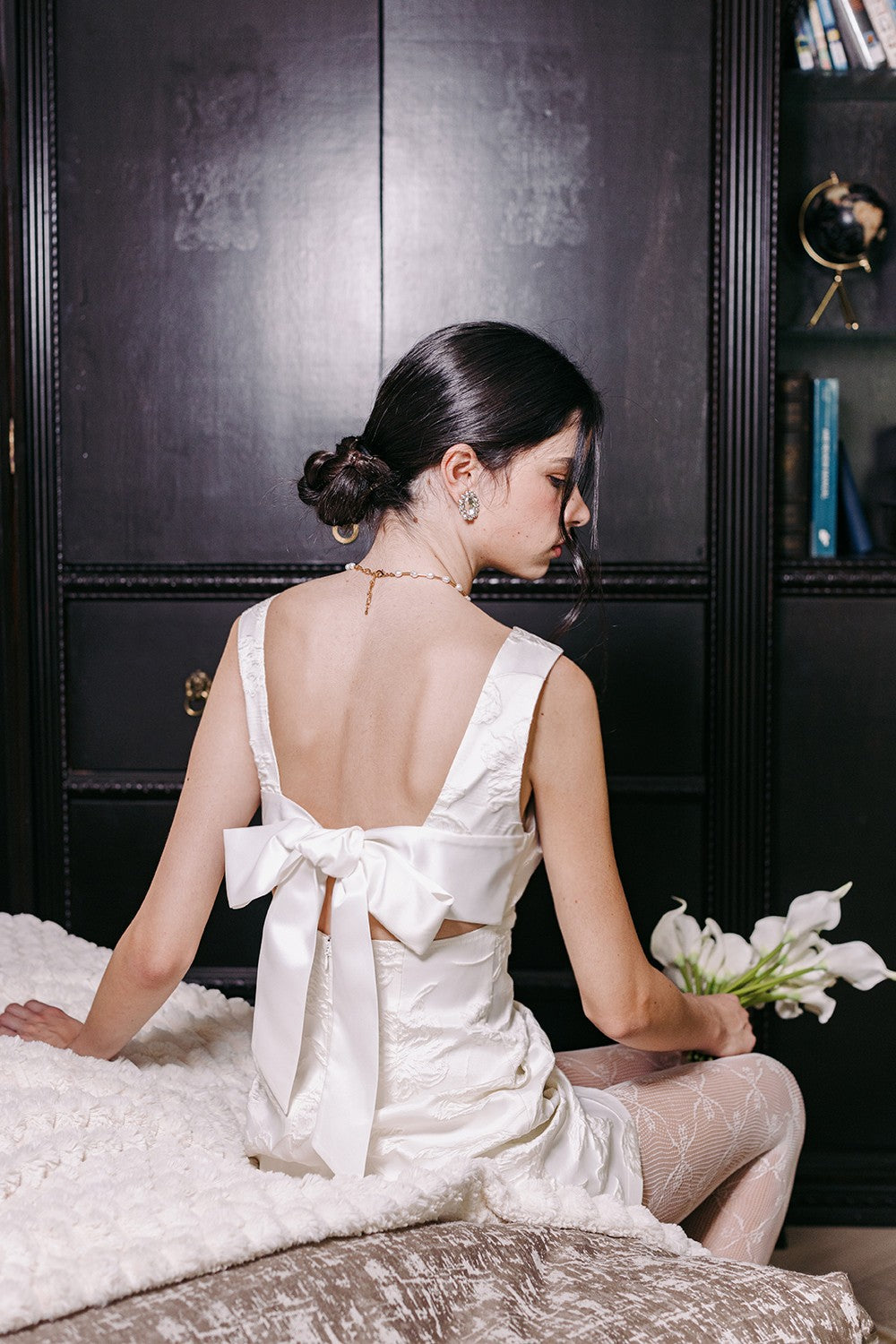Jaquard White Bow Dress