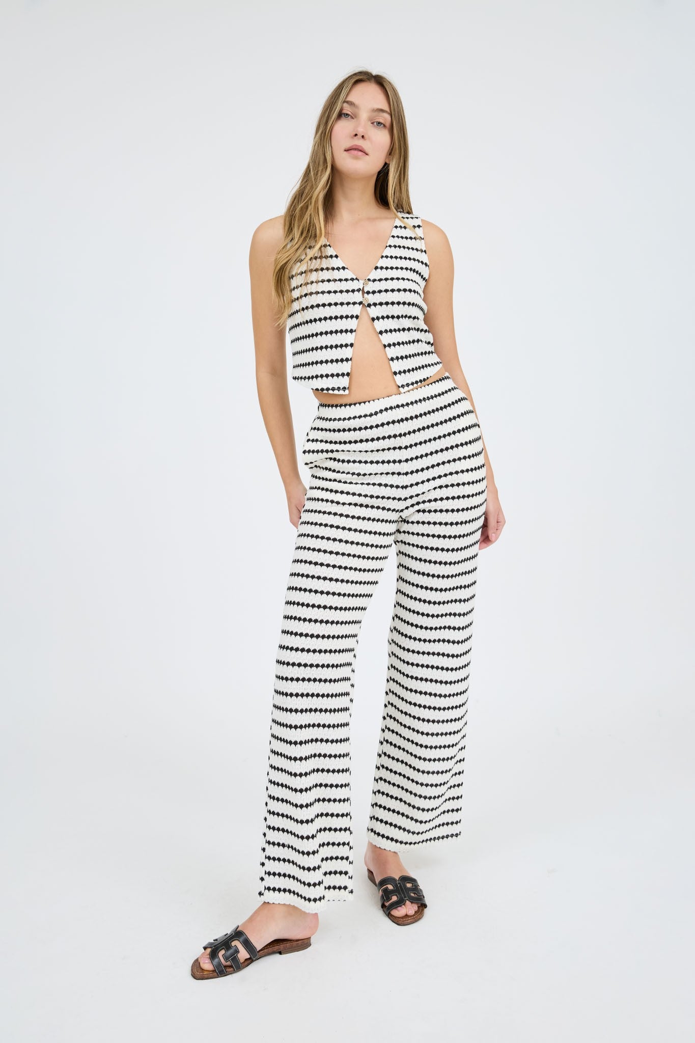 Stripe Knit Vest and Wide Leg Bottoms Set