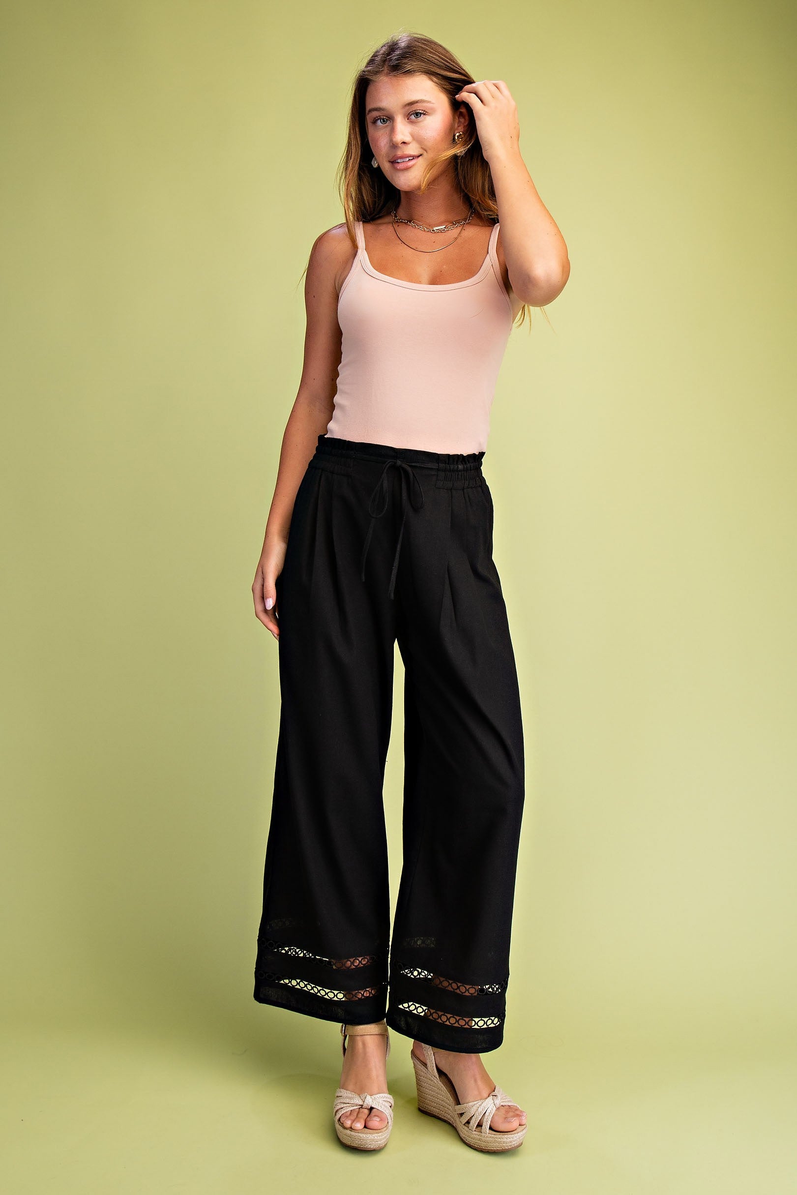Embroidered Lace Hem Pants