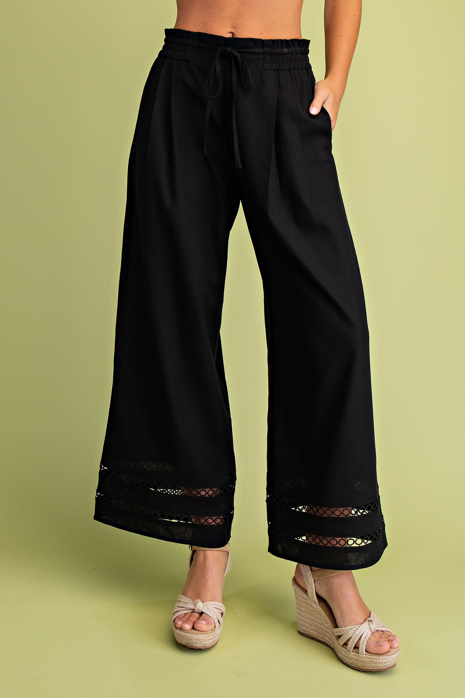 Embroidered Lace Hem Pants