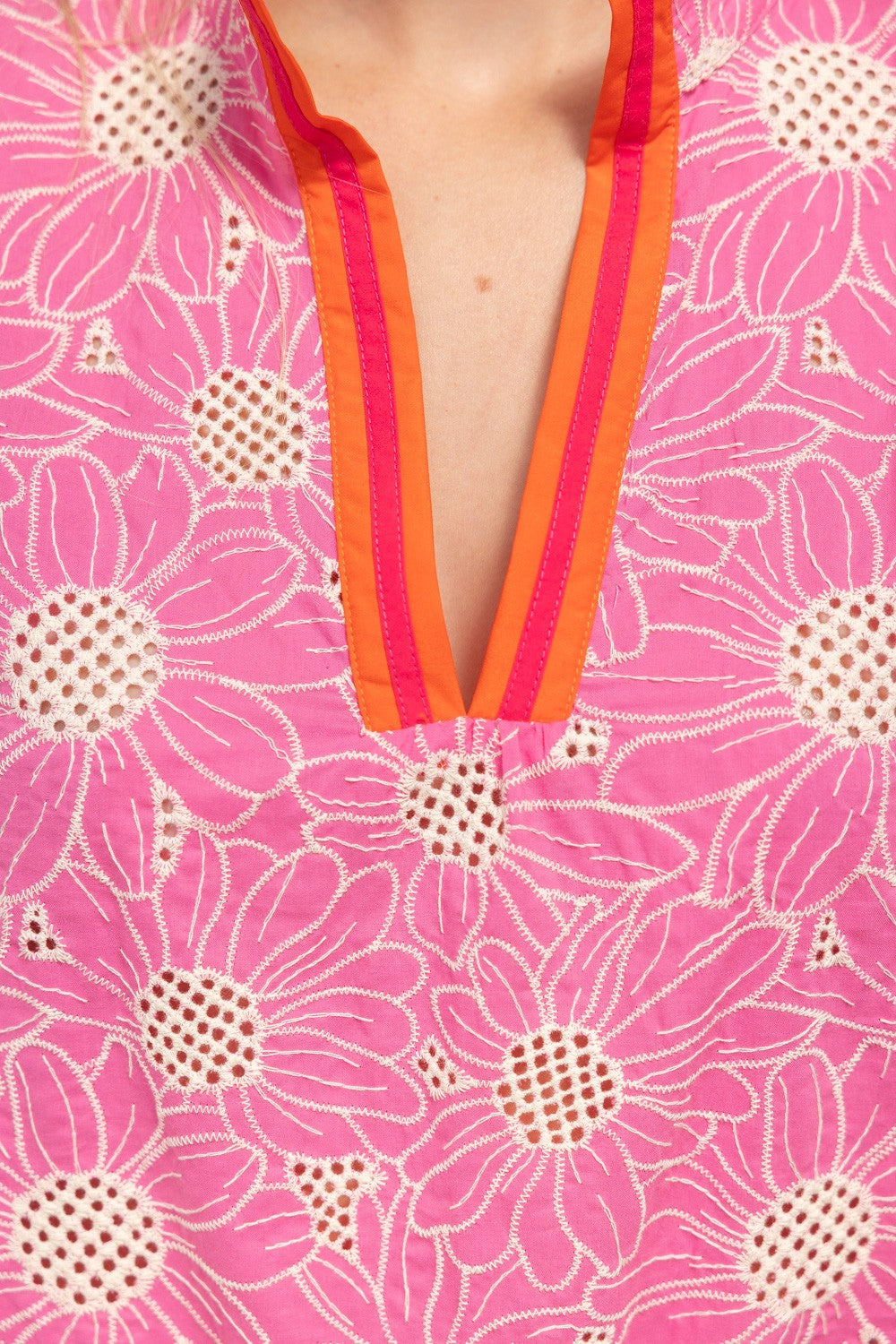 Pink Emb Double Ruffle