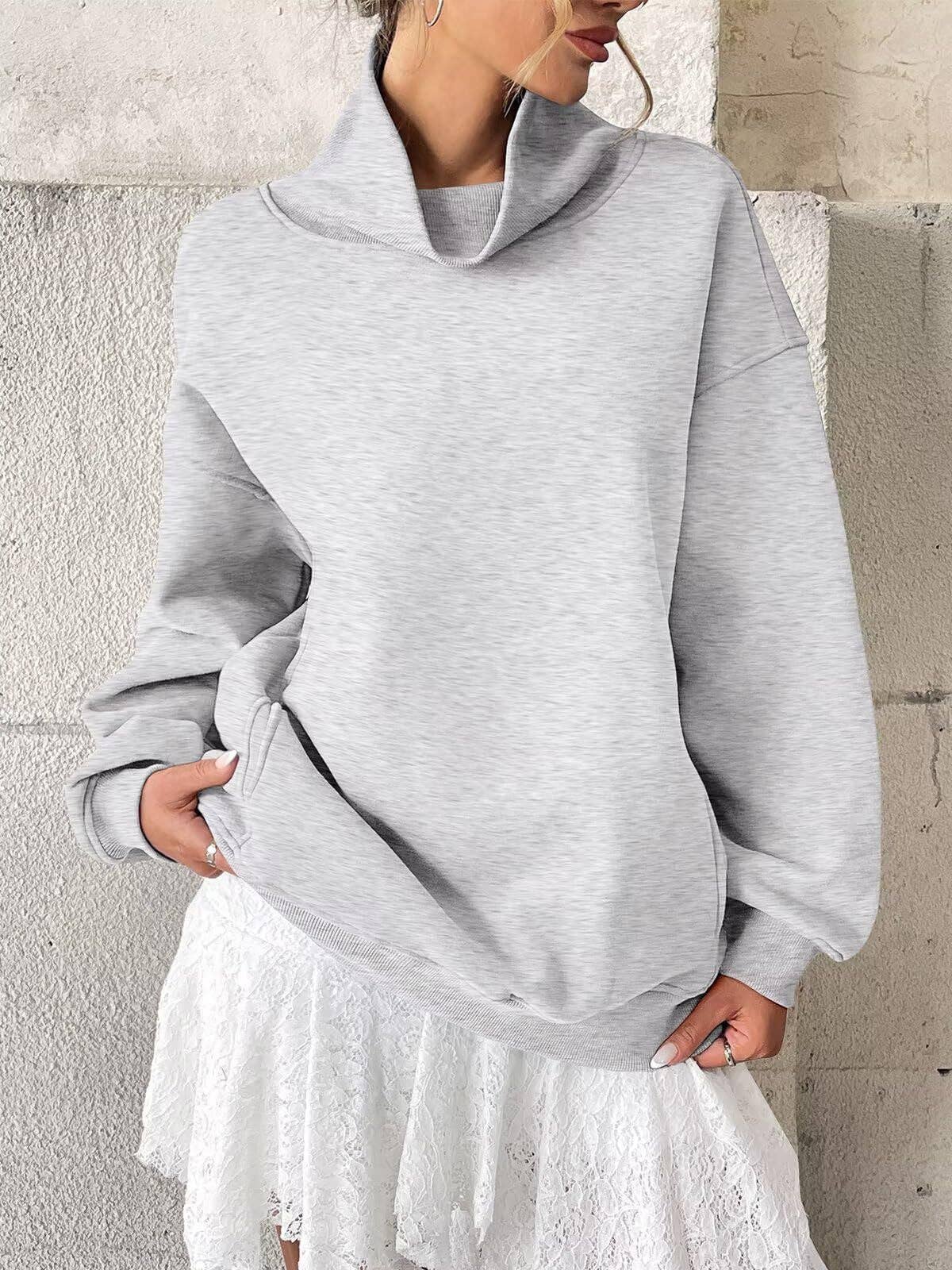 Cowlneck Pullover Sweatshirt Boutique Oversized Casual