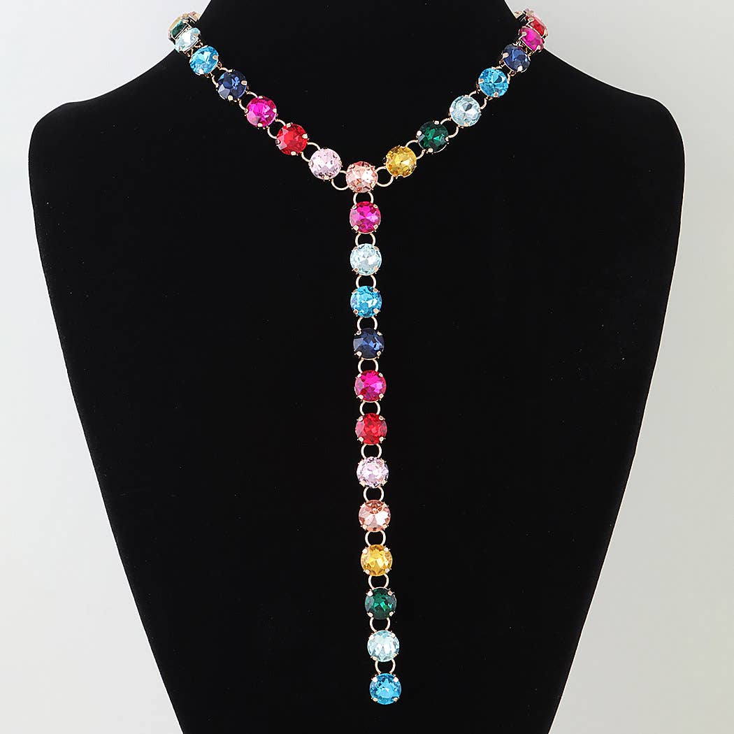Crystal Rhinestone Y-Drop Lariat Necklace