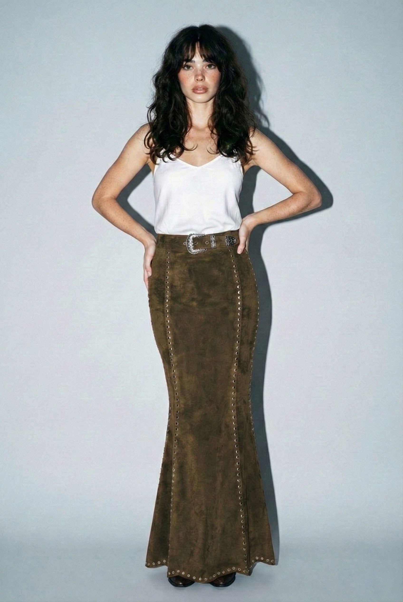 Suede Studded Maxi Skirt
