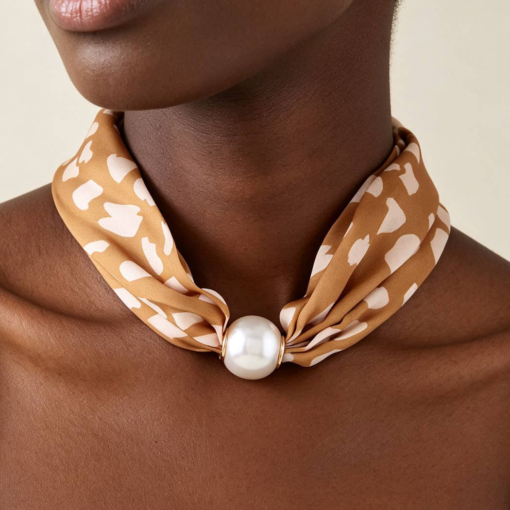 Olive Striped Scarf Pearl Slider Necklace