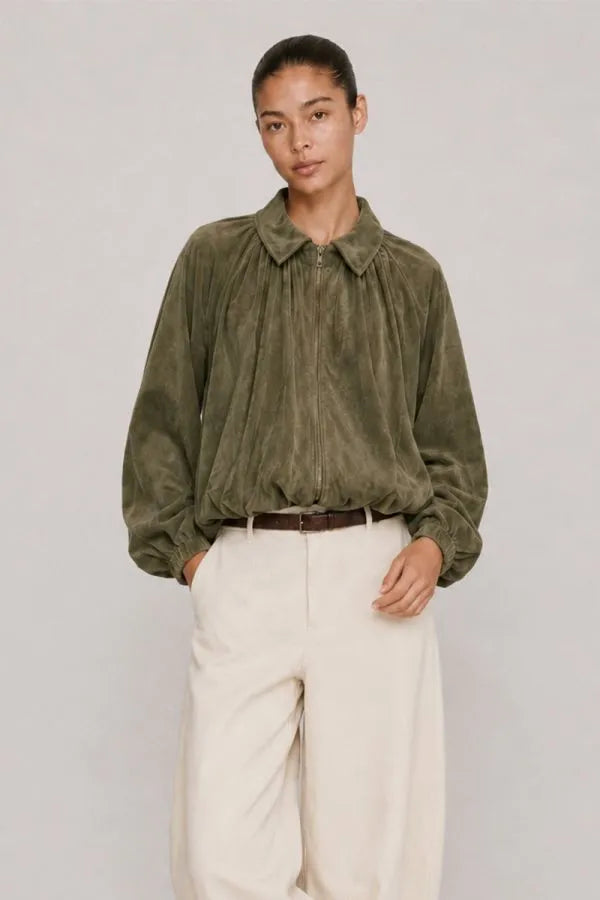 Olive Vegan Suede Jacket