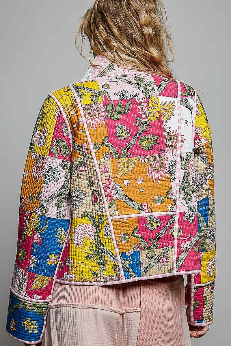 Lightweight Contrast Trim Quilted Kimono Jacket