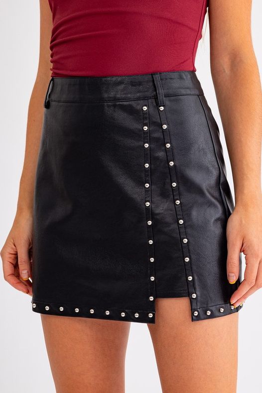 Leather Stud Trim Skirt