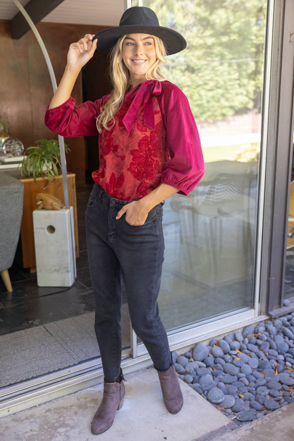Floral Velvet Jacquard Top