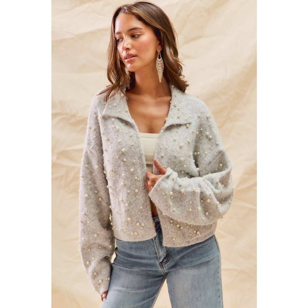 Pearl Embellished Holiday Cardigan