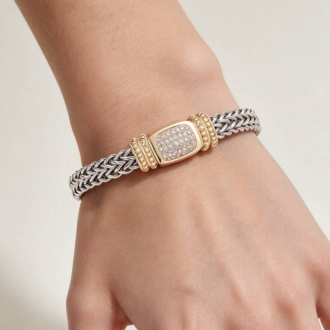 Two Tone Cubic Zirconia Magnetic Bracelet