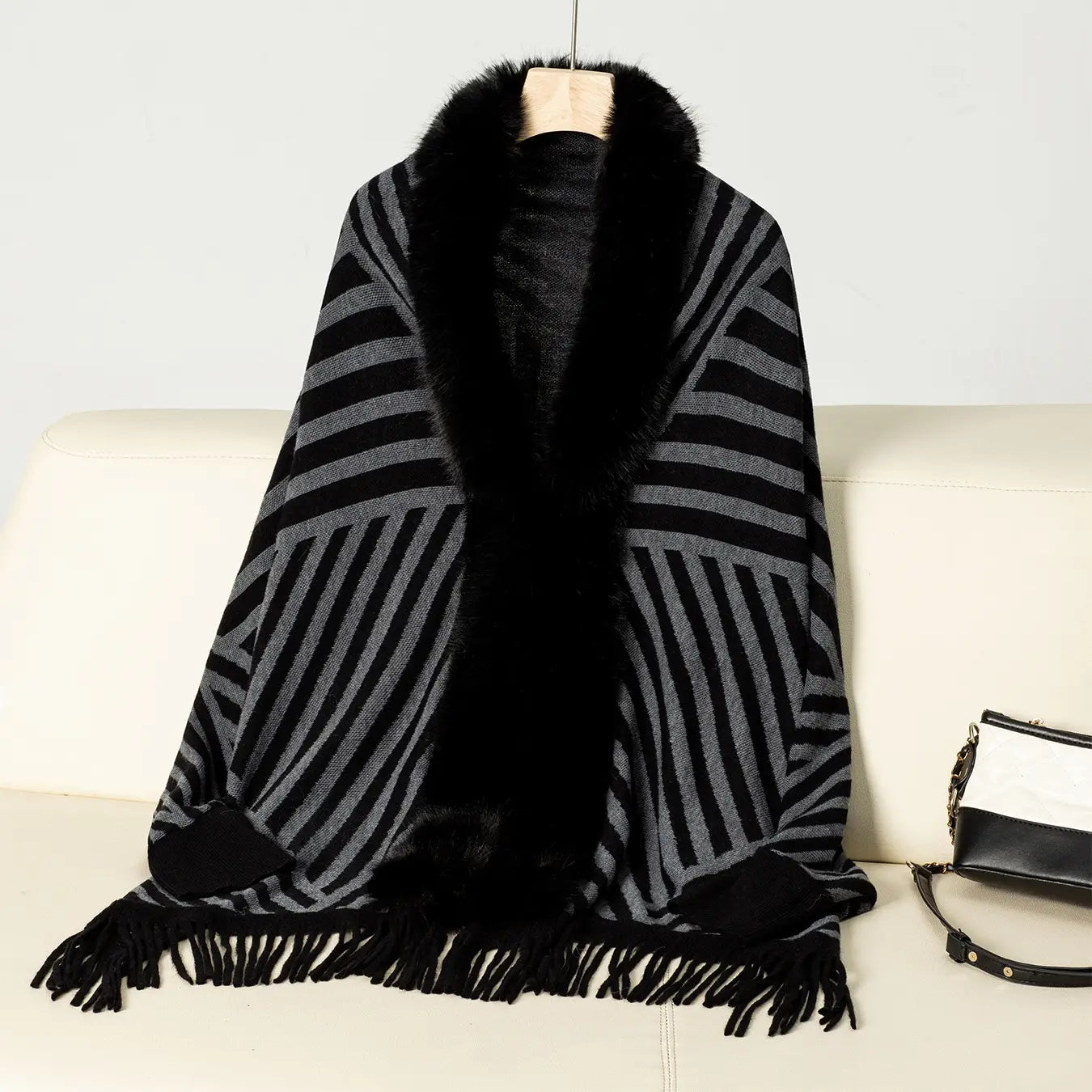 Stripe Fur Cape