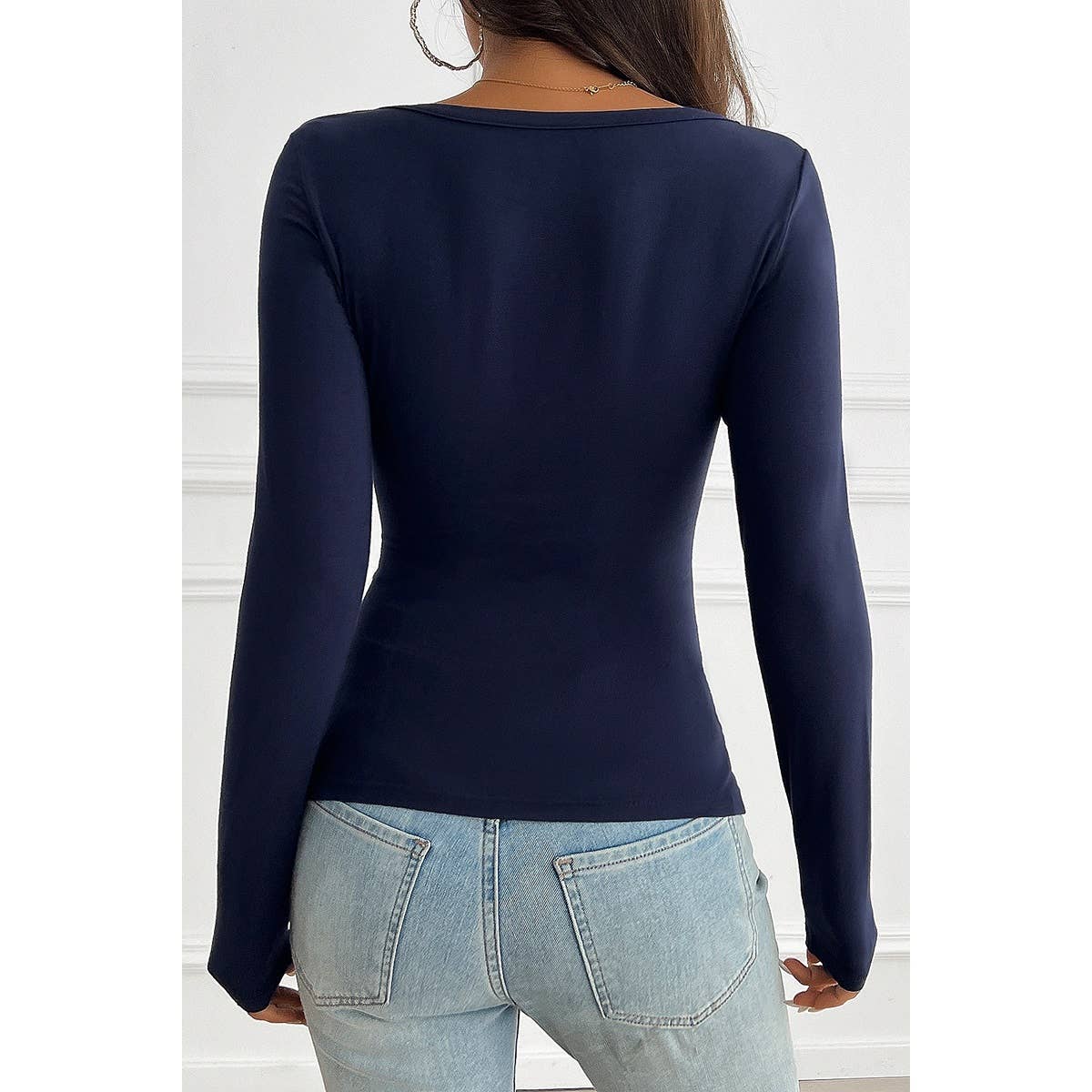 Solid Fit Long Button Trim Top